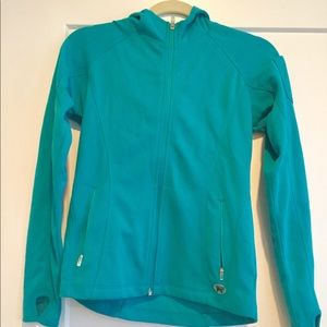 Turquoise hooded jacket with thumbholes